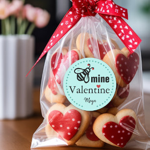 Bee Mine Valentine Favour Name Classic Round Sticker