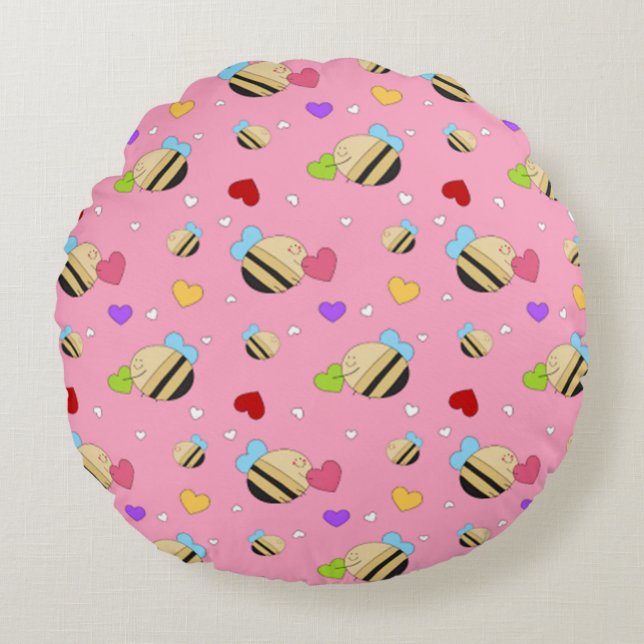 Bee Mine Valentine Round Cushion (Front)