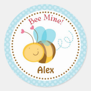 Bee Mine Valentine Stickers (Blue) - Boys Children