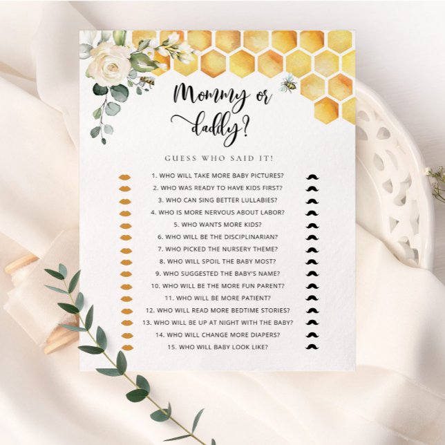 Bee mummy or daddy baby shower game (Creator Uploaded)