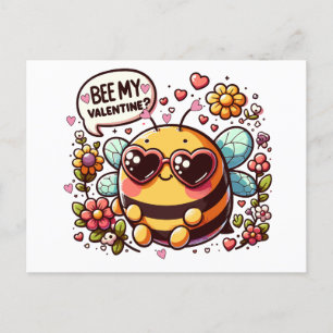 Bee My Valentine? - Charming Bee Valentine's  Holiday Postcard