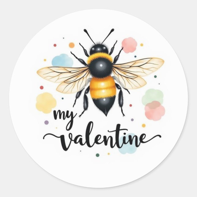 Bee my valentine classic round sticker (Front)