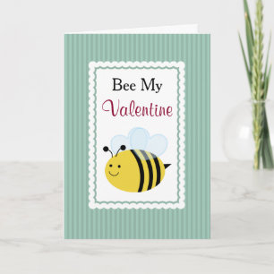 Bee My Valentine, Cute Bee, Green Stripes Holiday Card