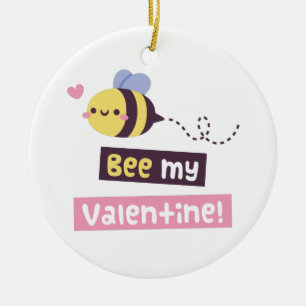 Bee My Valentine, Cute Love Pun Confession Ceramic Ornament