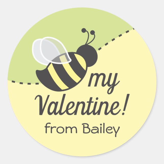 Bee My Valentine Favour Label Round Sticker (Front)
