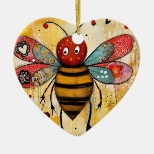 Bee My Valentine Hearts  Ceramic Ornament