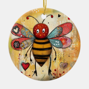 Bee My Valentine Hearts Ceramic Ornament