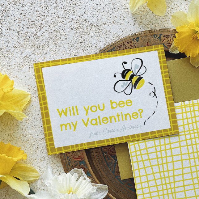 Bee My Valentine Illustrated Classroom Valentine Card (Will You Bee My Valentine Illustrated Classroom Valentine's Day Note Cards)