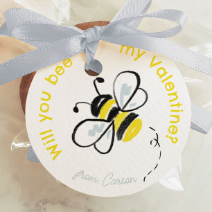 Bee My Valentine Illustrated Classroom Valentine Favour Tags