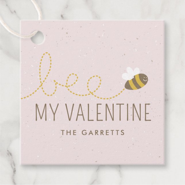 Bee My Valentine Kid's Holiday Gift Tag - Pink (Front)