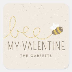 Bee My Valentine Kid's Holiday Sticker - Beige