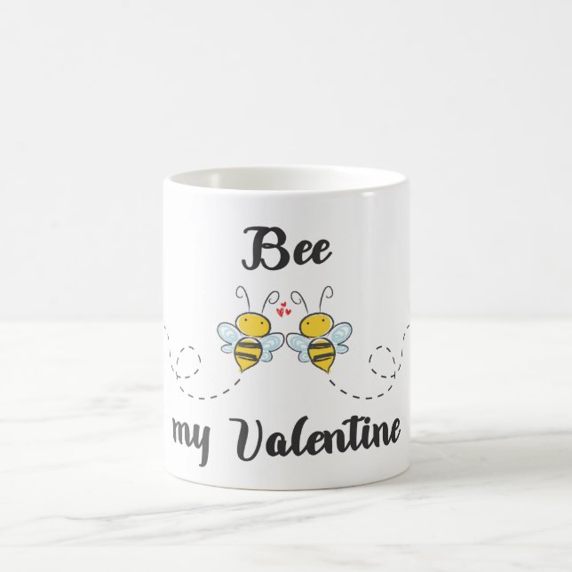 "Bee my Valentine" word pun with cute bees Coffee Mug (Center)