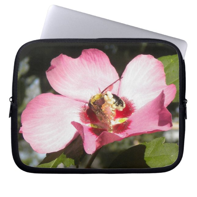 Bee N Rose of Sharon Flower Laptop Sleeve (Front)
