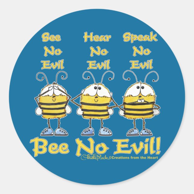 "Bee No Evil" Bees Classic Round Sticker (Front)