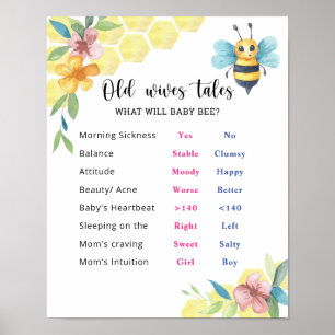 Bee Old Wives Tales Gender Reveal Board  Poster