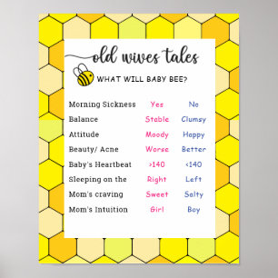 Bee Old Wives Tales Gender Reveal Board  Poster