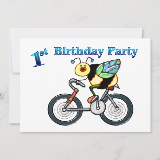 Bee on a Bike 1st Birthday Invitation (Front)