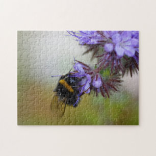 Bee on a Blue Tansy Jigsaw Puzzle