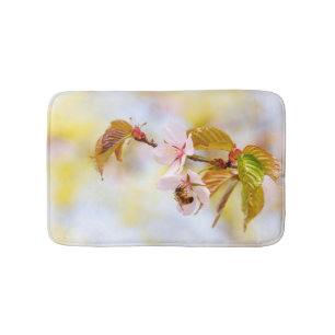 Bee On A Cherry Flower Bath Mat