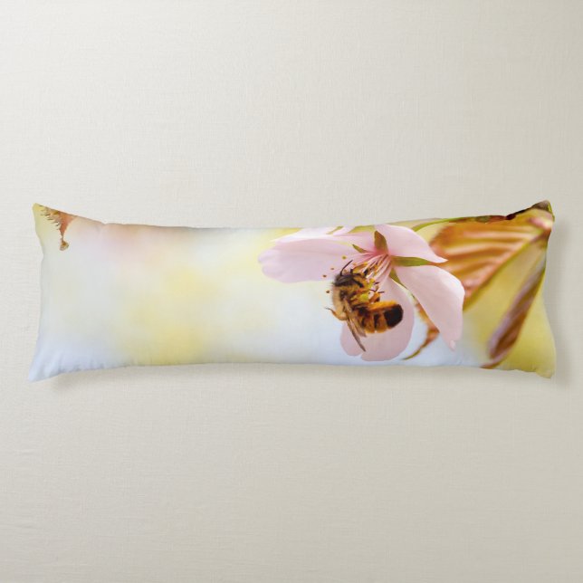 Bee On A Cherry Flower Body Cushion (Front)