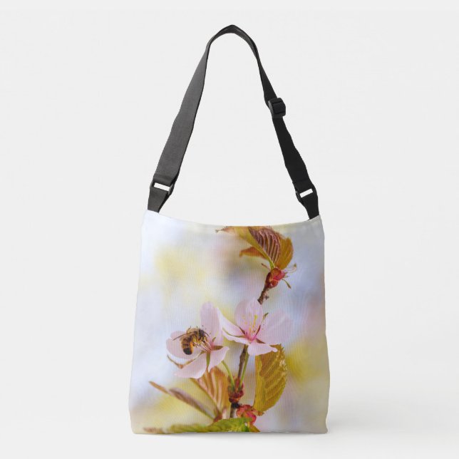 Bee On A Cherry Flower Crossbody Bag (Front)