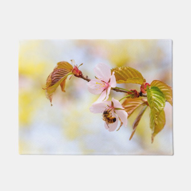 Bee On A Cherry Flower Doormat (Front)
