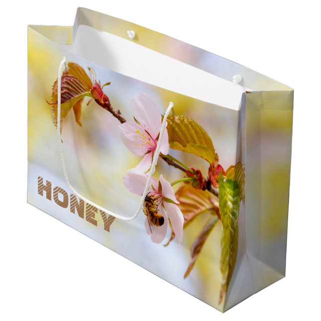 Bee On A Cherry Flower Large Gift Bag (Front Angled)
