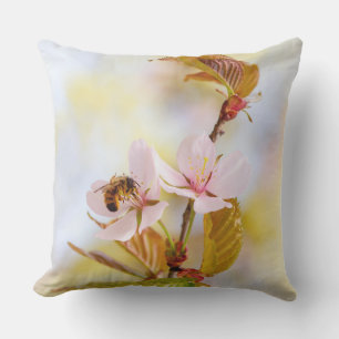 Bee On A Cherry Flower Outdoor Cushion