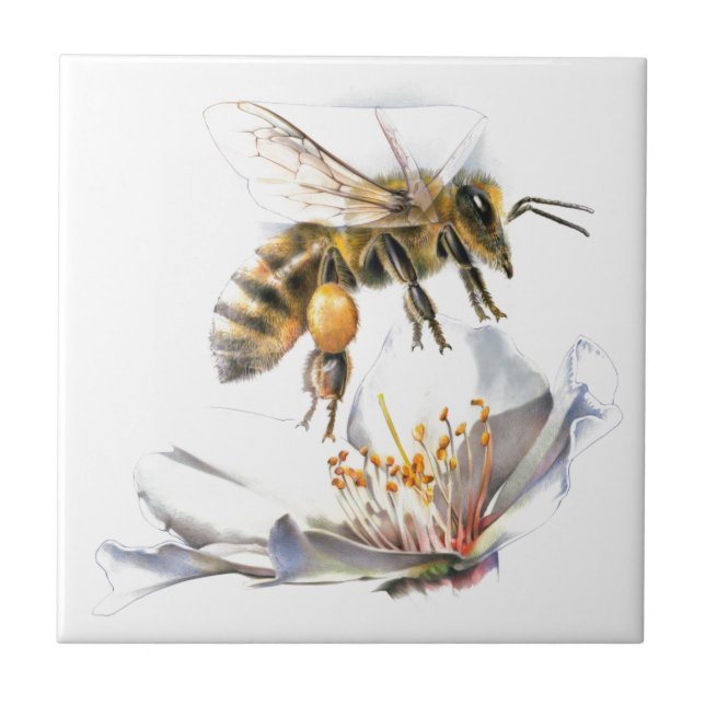 Bee on a flower ceramic tile (Front)