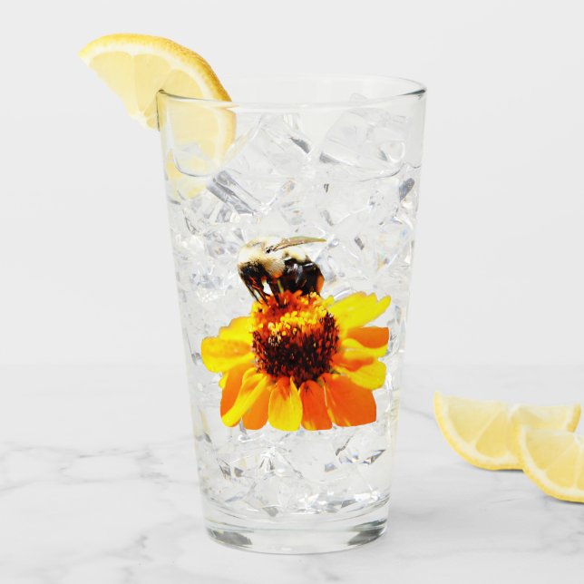 Bee On A Flower Drinking Glass (Front Ice)