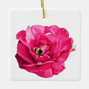 Bee , on a pink flower ceramic ornament