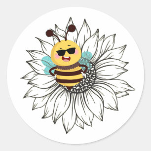 bee on a sunflower classic round sticker