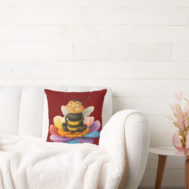 Bee On A Vibrant Flower Doing Yoga Cushion (Couch)