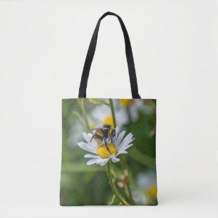 Bee on a white daisy Tote Bag