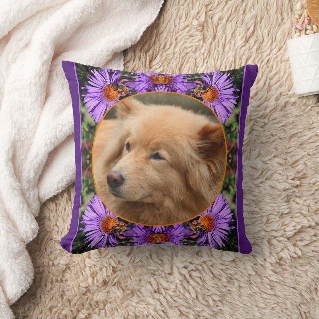 Bee On Aster Flower Frame Create Your Own Photo Cushion (Blanket)