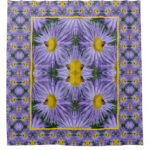 Bee On Aster Flowers Nature Art Shower Curtain