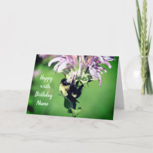 Bee On Bee Balm Flower Personalised Birthday Card