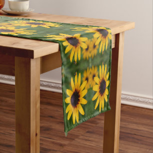 Bee On Black Eyed Susan Flower Abstract Art  Short Table Runner