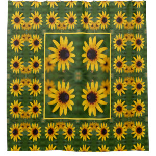Bee On Black Eyed Susan Flower Abstract Shower Curtain