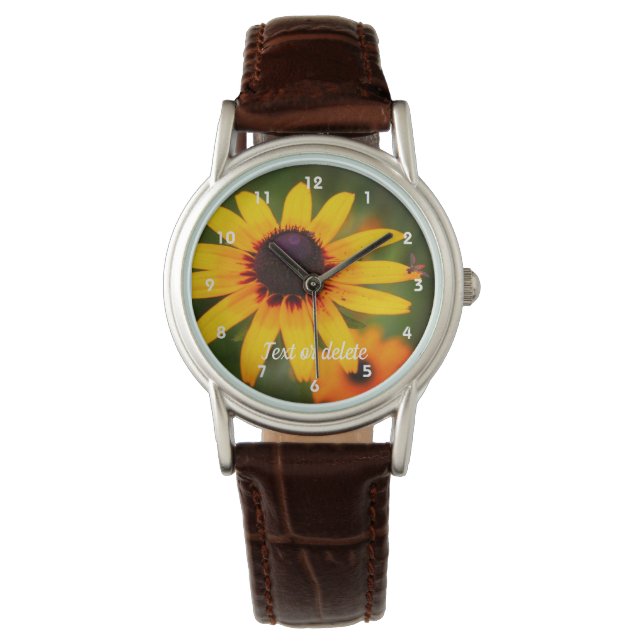 Bee On Black Eyed Susan Flower Personalised Watch (Front)