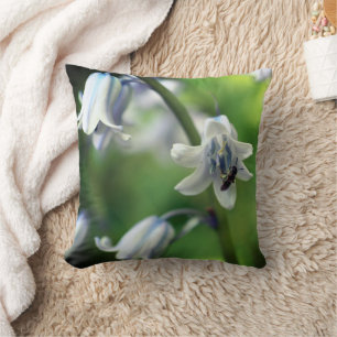 Bee On Bluebell Flower Close Up  Cushion