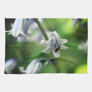 Bee On Bluebell Flower Close Up  Tea Towel
