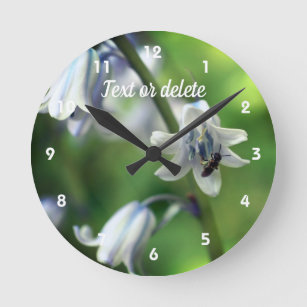 Bee On Bluebell Flower Personalised Round Clock