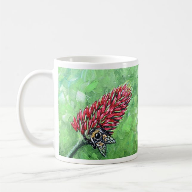 Bee on Crimson Clover Painting Coffee Mug (Left)