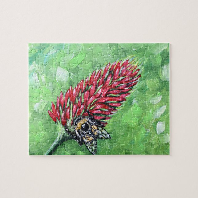 Bee on Crimson Clover Painting Jigsaw Puzzle (Horizontal)