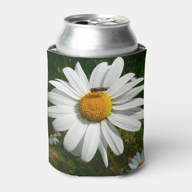 Bee on Daisy Alaskan Summer Nature Photo Can Cooler (Can Front)