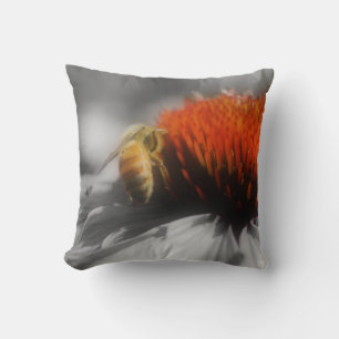 Bee On Echinacea Flower Cushion