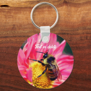 Bee On Flower Abstract Art Personalised Key Ring