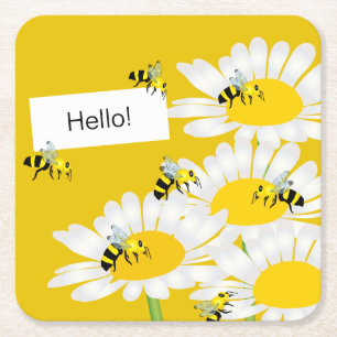 Bee on Flower Coaster - Yellow Background
