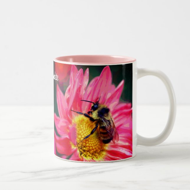 Bee On Flower Digital Art Personalised Two-Tone Coffee Mug (Right)
